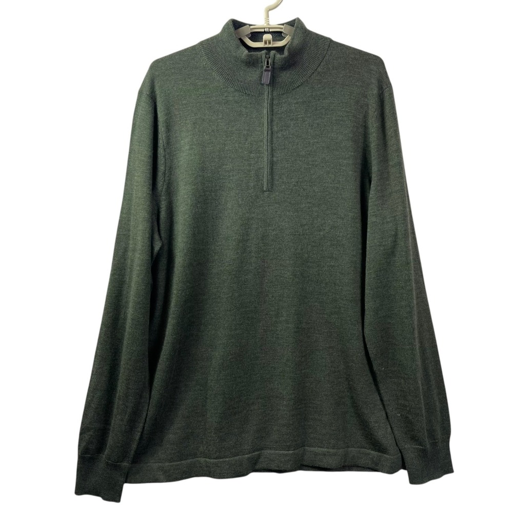 Jos A Bank Traveler Merino Wool Sweater Mens M Green Zip Long Sleeve